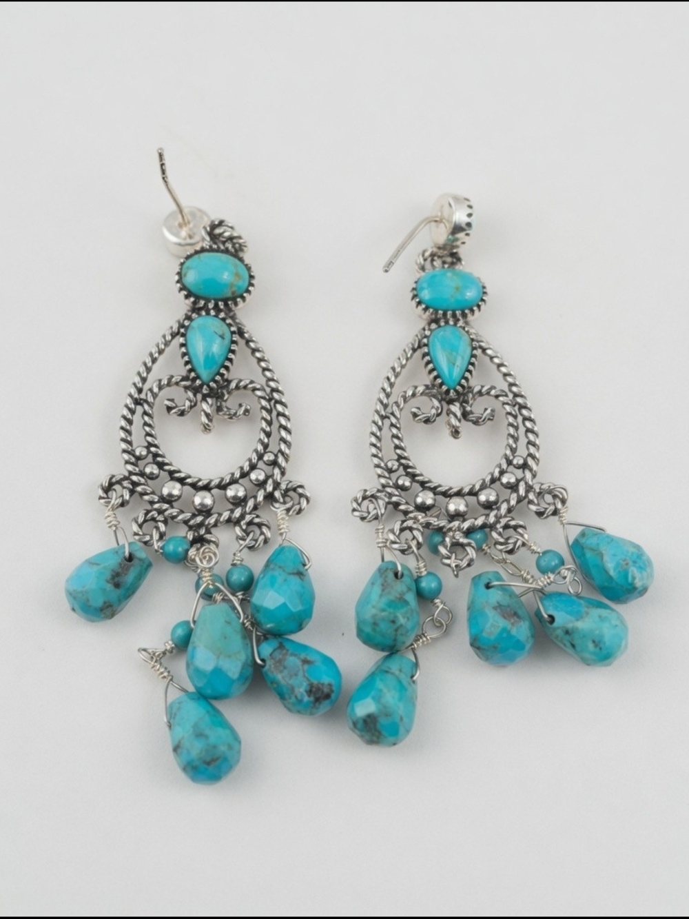 Vintage Barse Thai 925 Sterling Silver Turquoise Dangle Earrings